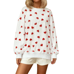 Heart Print Crew Neck Pullover