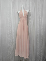Pink Deep V-neck Backless Halter Maxi Dress