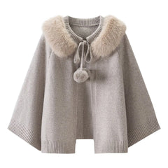 Faux Fur Tie Up Cloak Cape