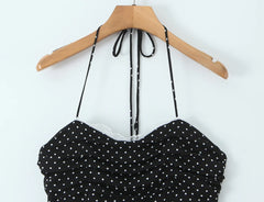 Black Polka Dot Lace Patchwork Ruffle Hem Strappy Mini Dress