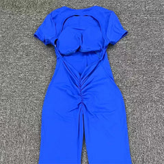 Pad Short Sleeve Shirt Backless Yoga Set