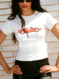 White Short Sleeve Car Print T-shirt