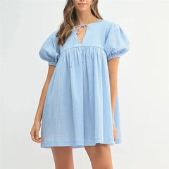 Gingham  Round Neck Babydoll Mini Dress