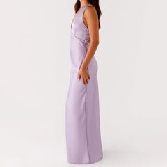 Purple Satin Halter Maxi Dress