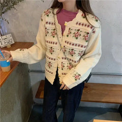 Floral Jacquard Knitted Cardigan