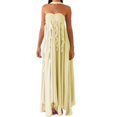 Women's ruffle trim sleeveless A-line long dress 


