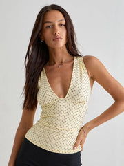 Polka Dot Sleeveless V-Neck Tank Top