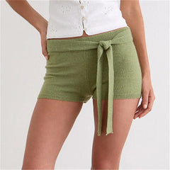 Green Waist Tie Knit Shorts