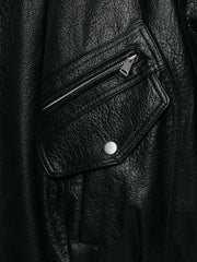 Black Faux Leather High Neck Zipper Biker Jacket