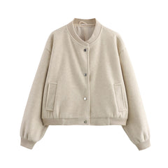 Stand Collar Snap Button Bomber Jacket
