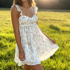 Floral Ruffle Strap Babydoll Mini Dress