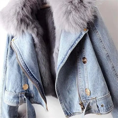 Faux Fur Collar Lining Denim Jacket