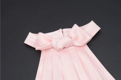 Pink Satin Halter Bow Tie A Line Mini Dress