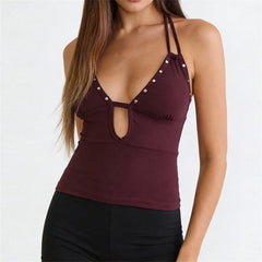 Studded Halter Double Strap Crop Top