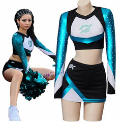 “Maddy Euphoria cheerleader cosplay uniform with crop top and skirt”