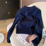 Ritz Letter Embroidery Round Neck Pullover Knit Sweater