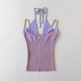 Two Tone Ribbed Halter Double Strap Top