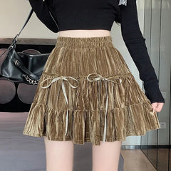 Velvet Bow Pleated Mini Skirt Free From Label