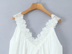 Lace V-neck Strap Tank A lined Mini Dress