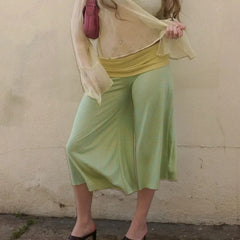 Striped Fold Over Wide Leg Capri Pants