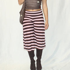 Striped Fold Over Wide Leg Capri Pants