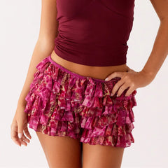 Printed Ruffle Micro Shorts Bloomer