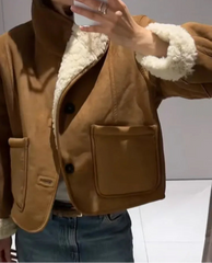 Reversible Brown Fuzzy Suead Pocket Jacket