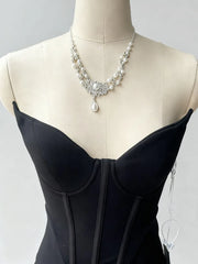 Black Strapless Corset Midi Dress