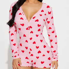 Heart Print Long Sleeve Romper