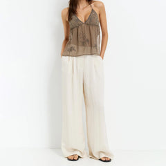Brown Sequin Halter Tie-Up Top