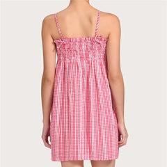 Gingham Smocked Spaghetti Strap Mini Dress with Bow Detail