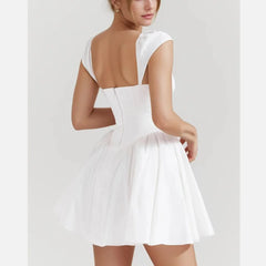 White Square Neck Short Sleeve Mini Dress