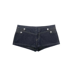 Denim Embroidered Button Jacket And Micro Shorts Set