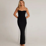 Backless Ruched Tie Up Maxi Dress