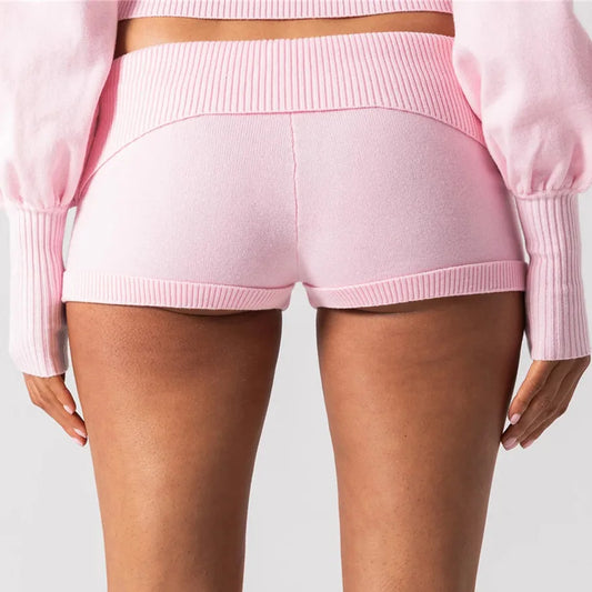 Pink Foldover Waist Knit Micro Shorts