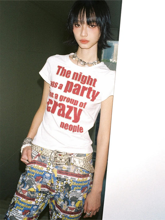 White Graphic Red Print T-shirt