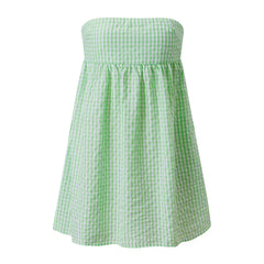 Gingham Strapless Babydoll Back Tie Mini Dress