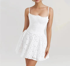 White Doily Pattern Cami Mini Dress