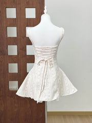 White Floral Printed Back Lace Up A-line Mini Dress
