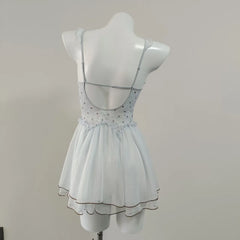 Dotted Bow Strappy Tulle Mesh Night Dress