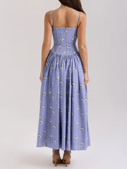 Women's light purple floral print maxi dress.

