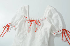 White Bowknot Red Mini Dress