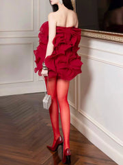 Strapless Frill Fold Mini Dress