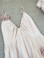 Pink 3D Flowers Slip Maxi Dress