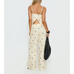 Polka Dot Split Back Cami Top with Drawstring High Waist Wide-Leg Pants Set