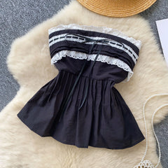 Lace Up Elastic Ruched Tube Top