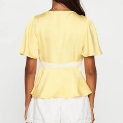 Lace Trim Flare Sleeve Top