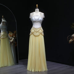 Cape Sleeve Chiffon Tiered Petals Sequined Pearl Embellished Gown