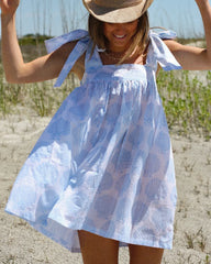 Printed Tie Bow Strap Babydoll Mini Dress