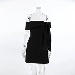 Black Off-Shoulder Tie Up Mini Dress